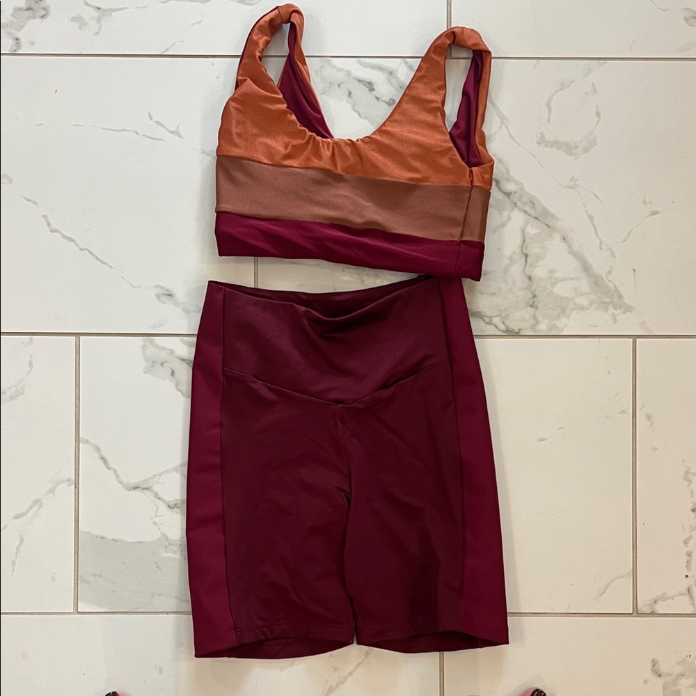 Bandier Burgundy and Orange Track set